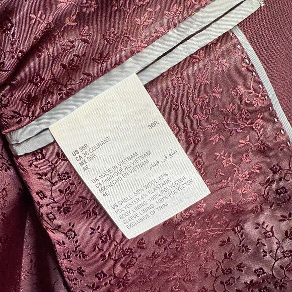 Bar III Men's Slim-Fit Wool Blend Suit Jacket Berry Red 36R $425 - Picture 7 of 10